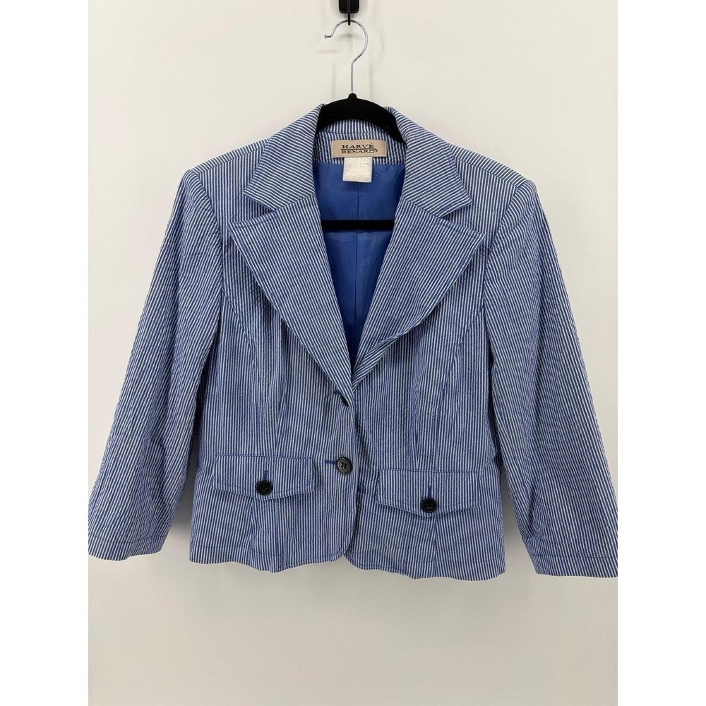 Harve Benard Baby Blue & White Pinstripe Blazer, Vintage, Women's Size S (6-8)